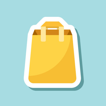 Shopping bag packing sticker icon in flat style. Package vector illustration on isolated background. Purchase sign business concept.のイラスト素材