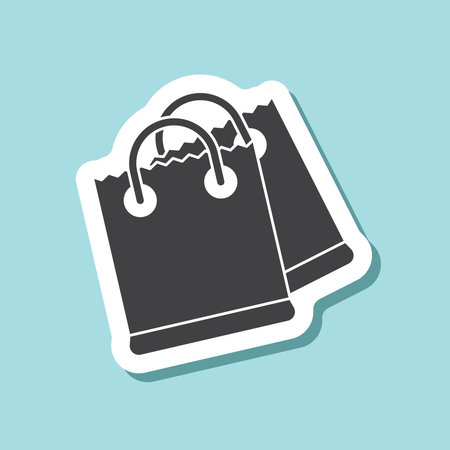 Shopping bag packing sticker icon in flat style. Package vector illustration on isolated background. Purchase sign business concept.のイラスト素材
