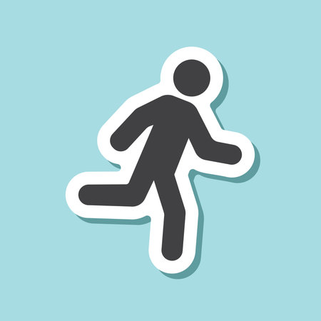 Walking man sticker icon in flat style. People vector illustration on isolated background. Transport sign business concept.のイラスト素材