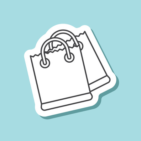 Shopping bag packing sticker icon in flat style. Package vector illustration on isolated background. Purchase sign business concept.のイラスト素材
