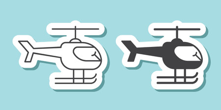 Helicopter sticker icon in flat style. Chopper vector illustration on isolated background. Transport sign business concept.のイラスト素材