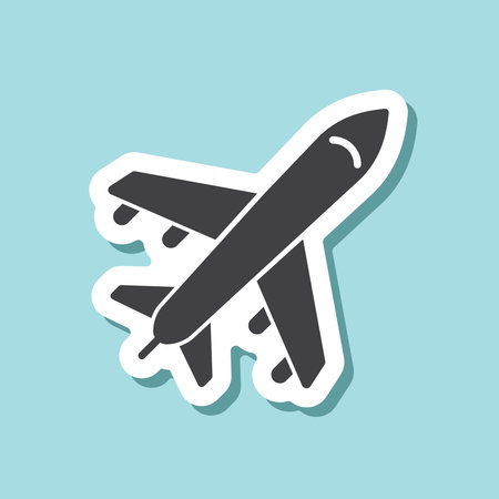 Airplane sticker icon in flat style. Plane vector illustration on isolated background. Transport sign business concept.のイラスト素材