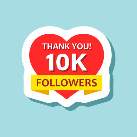 Thank you 10000 followers sticker icon in flat style. Subscription amount vector illustration on isolated background. 10k follower sign business concept.のイラスト素材