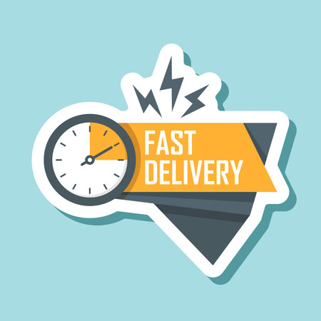Express delivery sticker icon in flat style. Fast shipping vector illustration on isolated background. Commercial service sign business concept.のイラスト素材