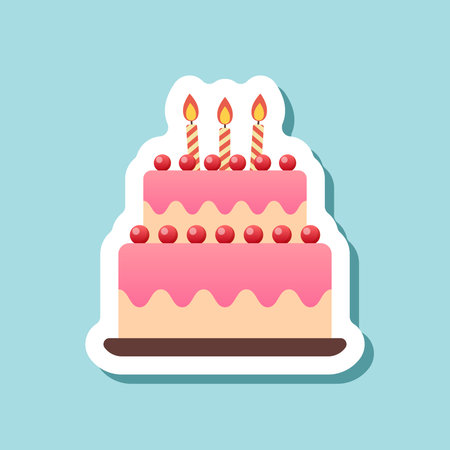 Sweet food sticker icon in flat style. Birthday cake vector illustration on isolated background. Cupcake sign business concept.のイラスト素材