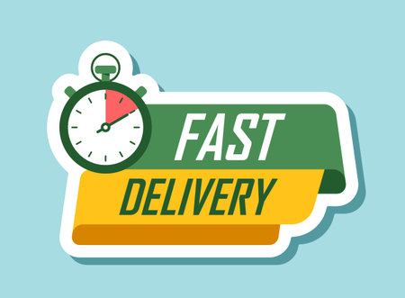 Express delivery sticker icon in flat style. Fast shipping vector illustration on isolated background. Commercial service sign business concept.のイラスト素材