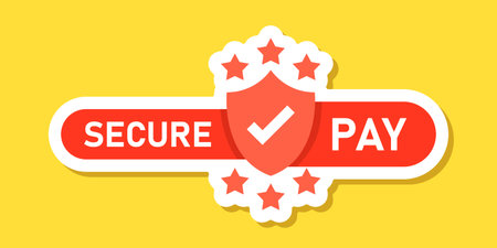 100% secure pay sticker icon in flat style. Privacy guarantee vector illustration on isolated background. Safety risk sign business concept.のイラスト素材