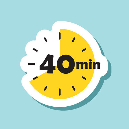 40 minutes on stopwatch sticker icon in flat style. Clock face timer vector illustration on isolated background. Countdown sign business concept.のイラスト素材
