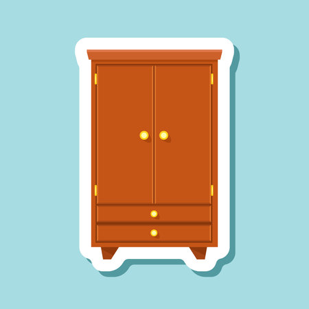 Cupboard sticker icon in flat style. Wardrobe storage vector illustration on isolated background. Drawer cabinet sign business concept.のイラスト素材