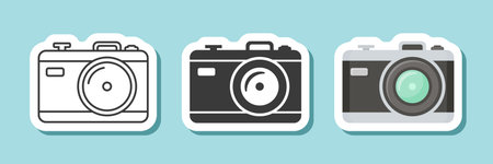 Camera sticker icon in flat style. Photography equipment vector illustration on isolated background....