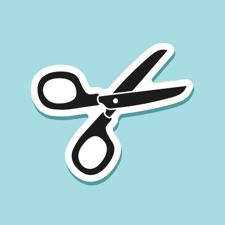 Scissor sticker icon in flat style. Cutting hair equipment vector illustration on isolated...