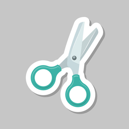 Scissor sticker icon in flat style. Cutting hair equipment vector illustration on isolated background. Hairdressing sign business concept.のイラスト素材