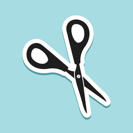 Scissor sticker icon in flat style. Cutting hair equipment vector illustration on isolated background. Hairdressing sign business concept.のイラスト素材