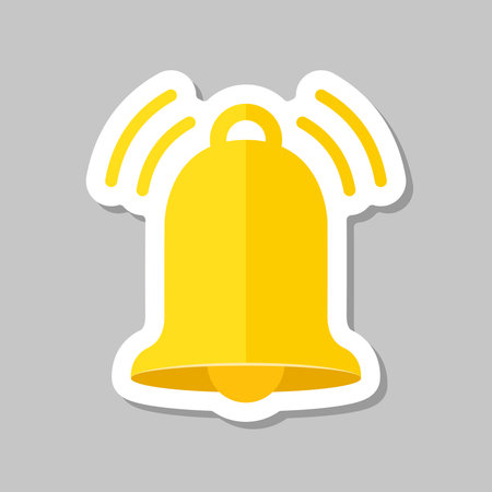 Notification bell sticker icon in flat style. Incoming inbox message vector illustration on isolated background. Ringing bell sign business concept.のイラスト素材
