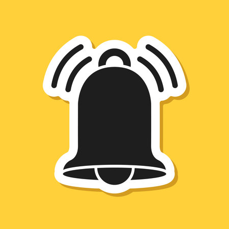 Notification bell sticker icon in flat style. Incoming inbox message vector illustration on isolated background. Ringing bell sign business concept.のイラスト素材