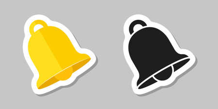 Notification bell sticker icon in flat style. Incoming inbox message vector illustration on isolated background. Ringing bell sign business concept.のイラスト素材