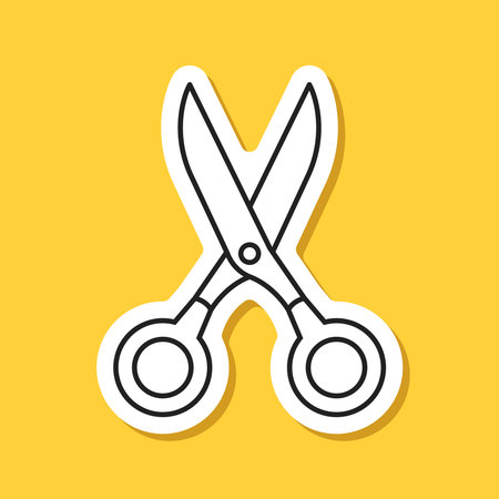 Scissor sticker icon in flat style. Cutting hair equipment vector illustration on isolated background. Hairdressing sign business concept.のイラスト素材