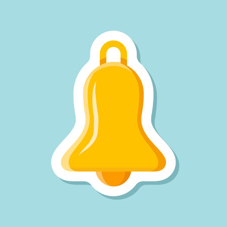 Notification bell sticker icon in flat style. Incoming inbox message vector illustration on isolated background. Ringing bell sign business concept.のイラスト素材