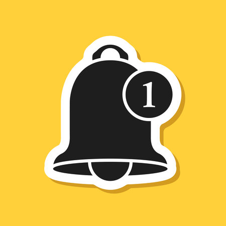 Notification bell sticker icon in flat style. Incoming inbox message vector illustration on isolated background. Ringing bell sign business concept.のイラスト素材