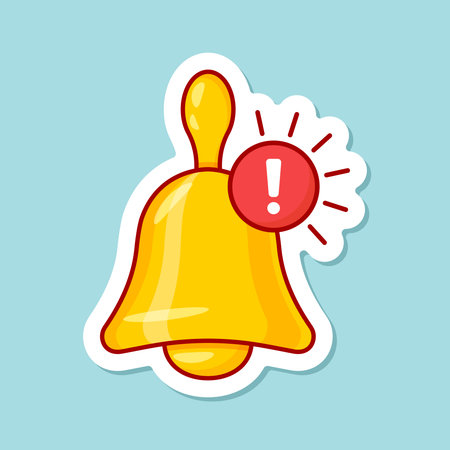 Notification bell sticker icon in flat style. Incoming inbox message vector illustration on isolated background. Ringing bell sign business concept.のイラスト素材
