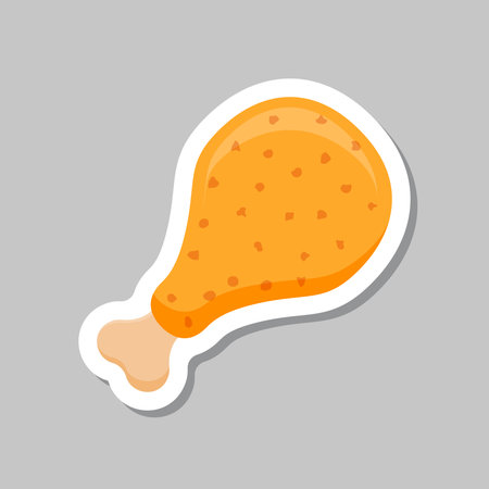 Chicken leg sticker icon in flat style. Fast food menu vector illustration on isolated background. Drumstick sign business concept.のイラスト素材