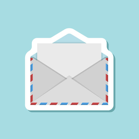 Envelope with letter sticker icon in flat style. Email document vector illustration on isolated background. Postcard sign business concept.のイラスト素材