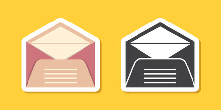 Envelope with letter sticker icon in flat style. Email document vector illustration on isolated background. Postcard sign business concept.のイラスト素材