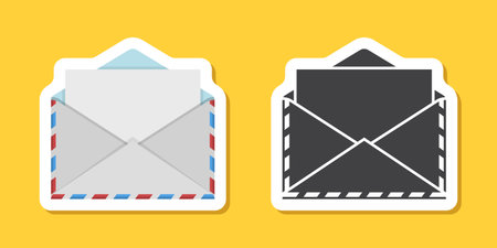 Envelope with letter sticker icon in flat style. Email document vector illustration on isolated background. Postcard sign business concept.のイラスト素材