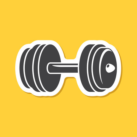 Dumbbell sticker icon in flat style. Workout gym tool vector illustration on isolated background. Barbell fitness equipment sign business concept.のイラスト素材