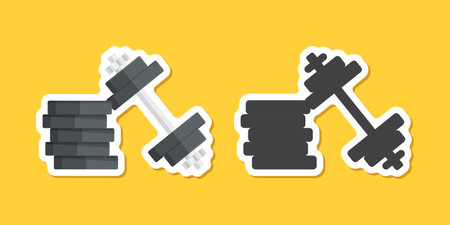 Dumbbell sticker icon in flat style. Workout gym tool vector illustration on isolated background. Barbell fitness equipment sign business concept.のイラスト素材