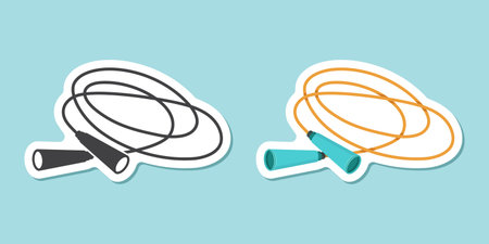 Jumping rope sticker icon in flat style. Gymnastic equipment vector illustration on isolated background. Training instrument sign business concept.のイラスト素材