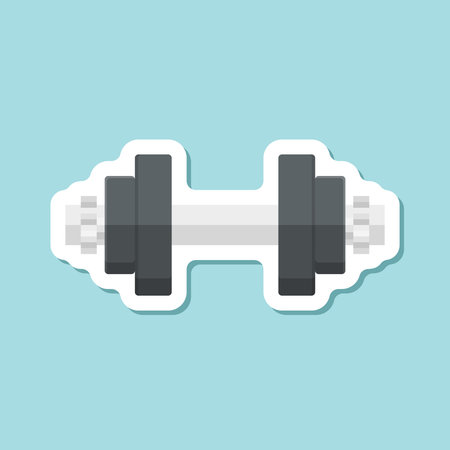 Dumbbell sticker icon in flat style. Workout gym tool vector illustration on isolated background. Barbell fitness equipment sign business concept.のイラスト素材