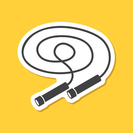 Jumping rope sticker icon in flat style. Gymnastic equipment vector illustration on isolated background. Training instrument sign business concept.のイラスト素材
