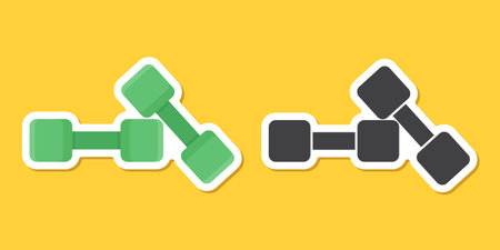 Dumbbell sticker icon in flat style. Workout gym tool vector illustration on isolated background. Barbell fitness equipment sign business concept.のイラスト素材
