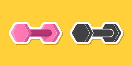 Dumbbell sticker icon in flat style. Workout gym tool vector illustration on isolated background. Barbell fitness equipment sign business concept.のイラスト素材