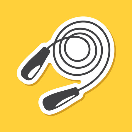 Jumping rope sticker icon in flat style. Gymnastic equipment vector illustration on isolated background. Training instrument sign business concept.のイラスト素材