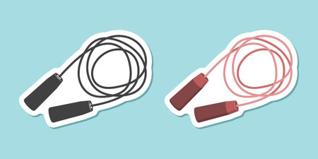 Jumping rope sticker icon in flat style. Gymnastic equipment vector illustration on isolated background. Training instrument sign business concept.のイラスト素材