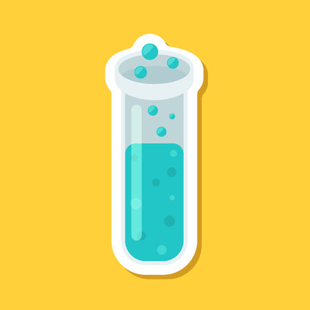 Science lab bottle sticker icon in flat style. Laboratory glassware equipment vector illustration on isolated background. Test tube sign business concept.のイラスト素材