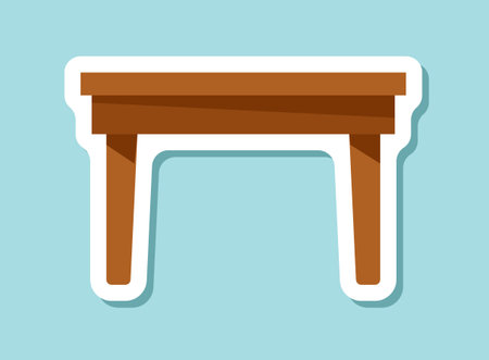 Table furniture sticker icon in flat style. Wooden table vector illustration on isolated background. Dinner desk sign business concept.のイラスト素材