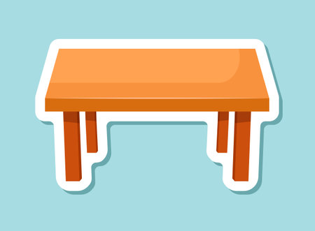 Table furniture sticker icon in flat style. Wooden table vector illustration on isolated background. Dinner desk sign business concept.のイラスト素材