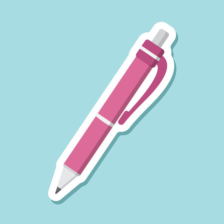 Ballpoint pen sticker icon in flat style. Office tool vector illustration on isolated background. School equipment sign business concept.のイラスト素材