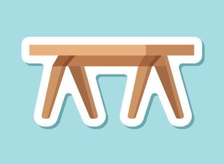 Table furniture sticker icon in flat style. Wooden table vector illustration on isolated background. Dinner desk sign business concept.のイラスト素材