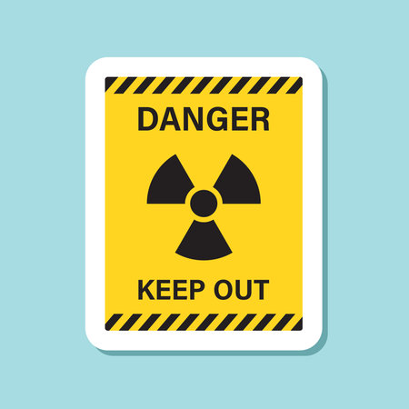 Radioactive material warning sticker icon in flat style. Radiation danger vector illustration on isolated background. Caution sign business concept.のイラスト素材