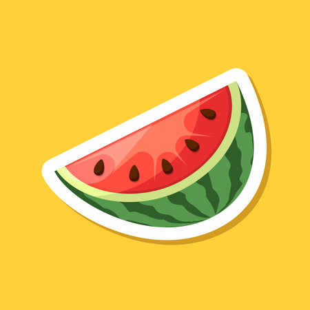 Watermelon sticker icon in flat style. Fresh sweet and healthy fruit vector illustration on isolated background. Summer food sign business concept.のイラスト素材
