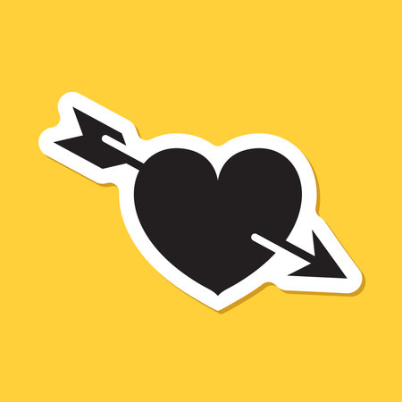 Heart with arrow sticker  icon in flat style. Valentines day vector illustration on isolated background. Amour sign business concept.のイラスト素材