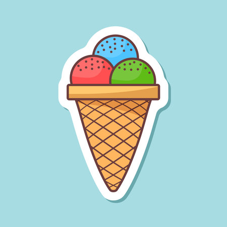 Ice cream sticker icon in flat style. Tasty dessert vector illustration on isolated background. Sweet eating sign business concept.のイラスト素材