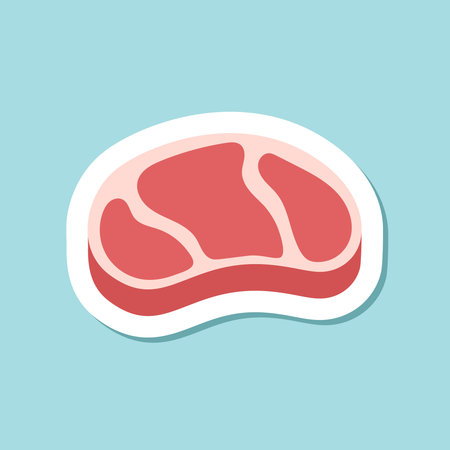 Raw meat sticker icon in flat style. Lamb or beef vector illustration on isolated background. Fried protein meal sign business concept.のイラスト素材
