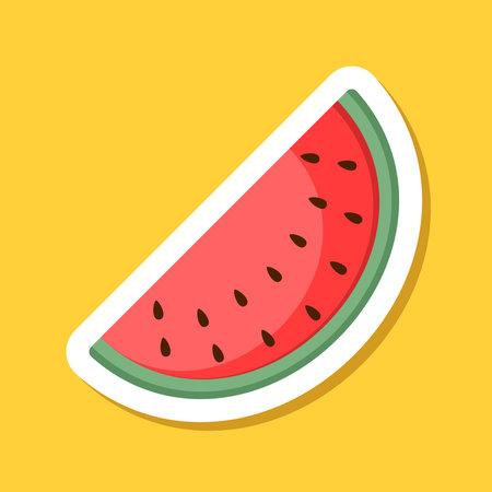 Watermelon sticker icon in flat style. Fresh sweet and healthy fruit vector illustration on isolated background. Summer food sign business concept.のイラスト素材