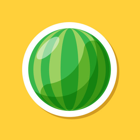 Watermelon sticker icon in flat style. Fresh sweet and healthy fruit vector illustration on isolated background. Summer food sign business concept.のイラスト素材