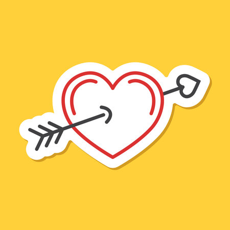 Heart with arrow sticker  icon in flat style. Valentines day vector illustration on isolated background. Amour sign business concept.のイラスト素材